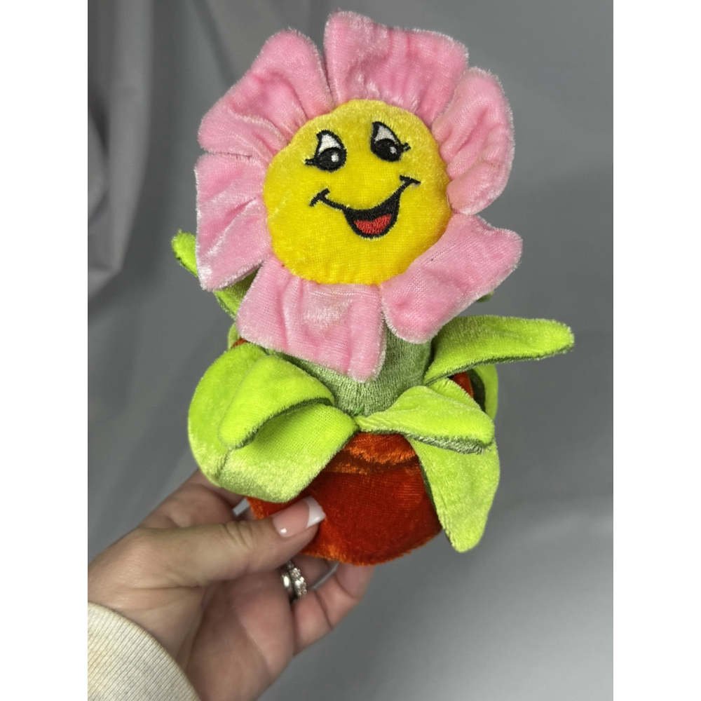 2007 Sugar Loaf Pink Daisy Pot Planted Plant Plush Rare? Smile Face Smiley EUC
